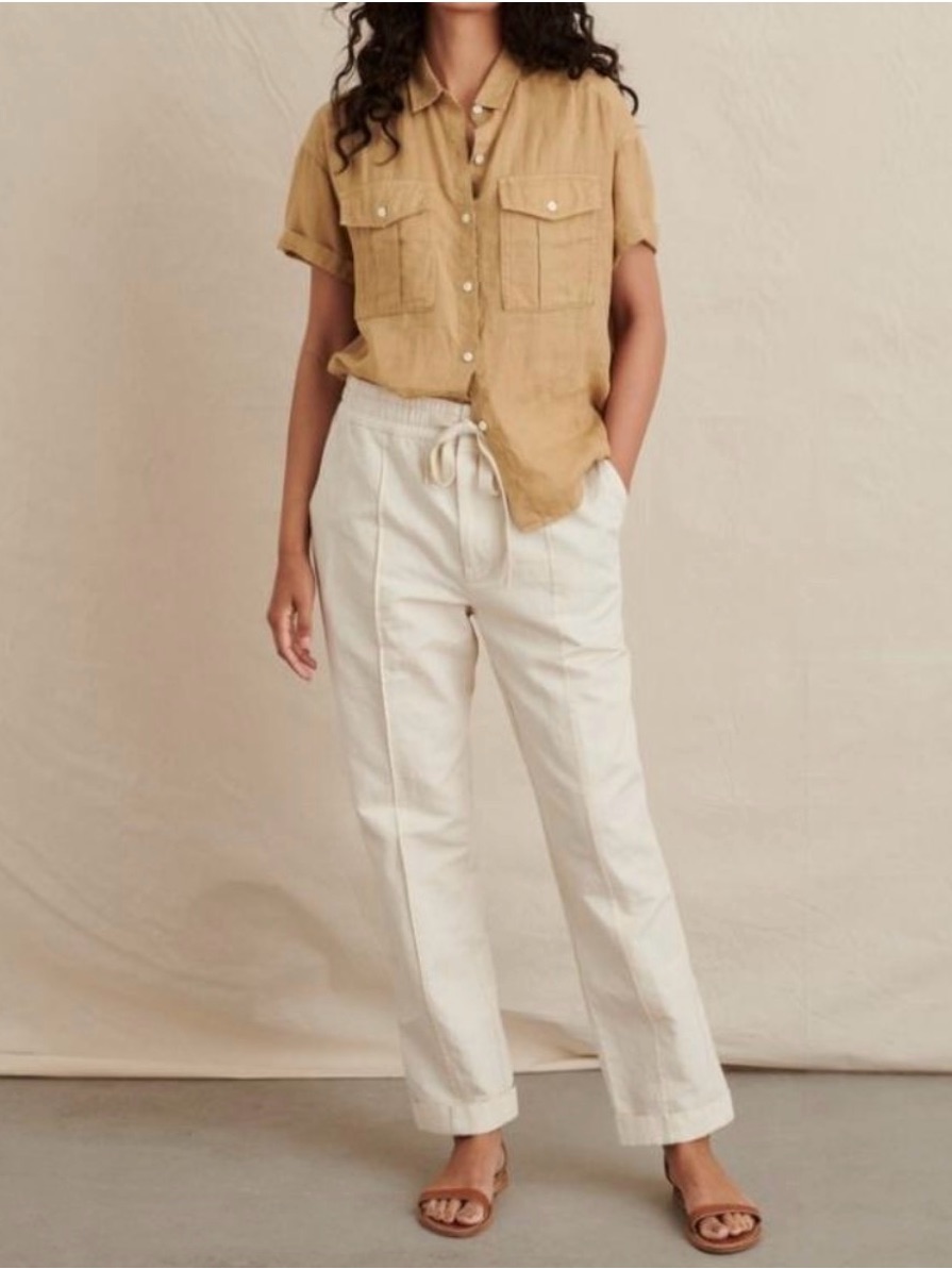 Alex Mill Sam Pull-On Cream Linen Front Seam Cuffed Pants Size 6